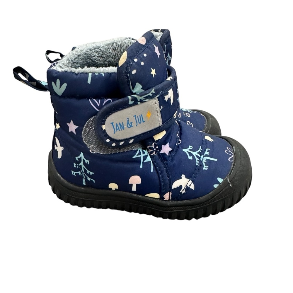 Jan & Jul Kids Navy Winter Boots with Woodland Print